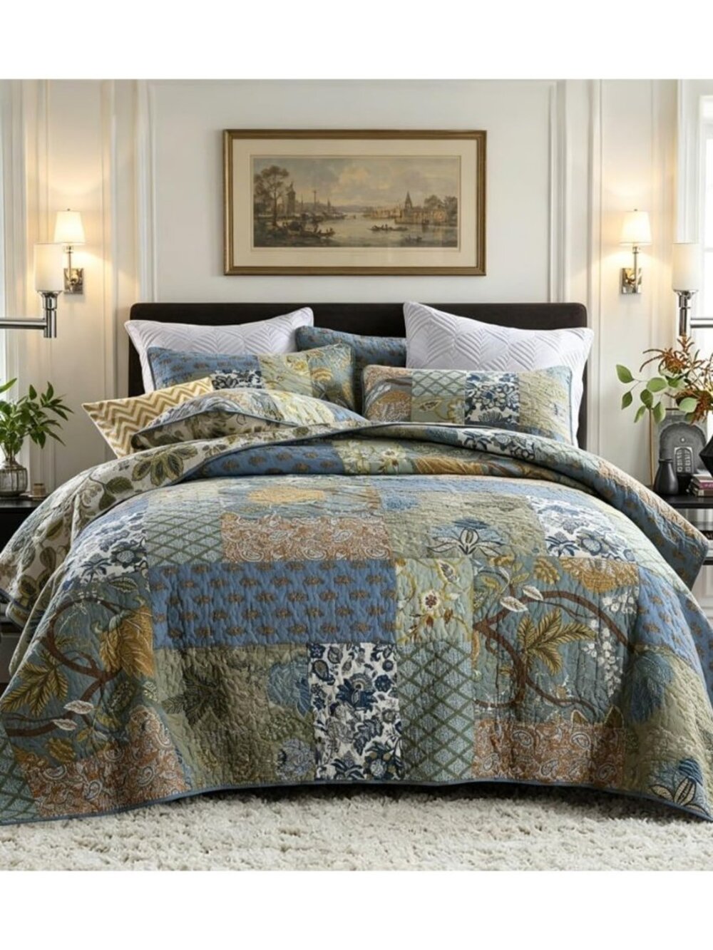 Cotton Bedspread Queen Size Patchwork Quilt Sets, Lightweight Reversible
